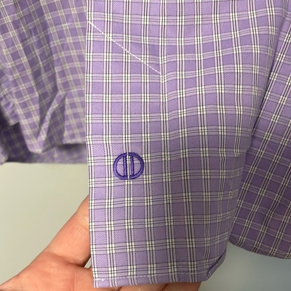David Donahue Trim Purple Checkered Button Down Shirt - Picture 5 of 7